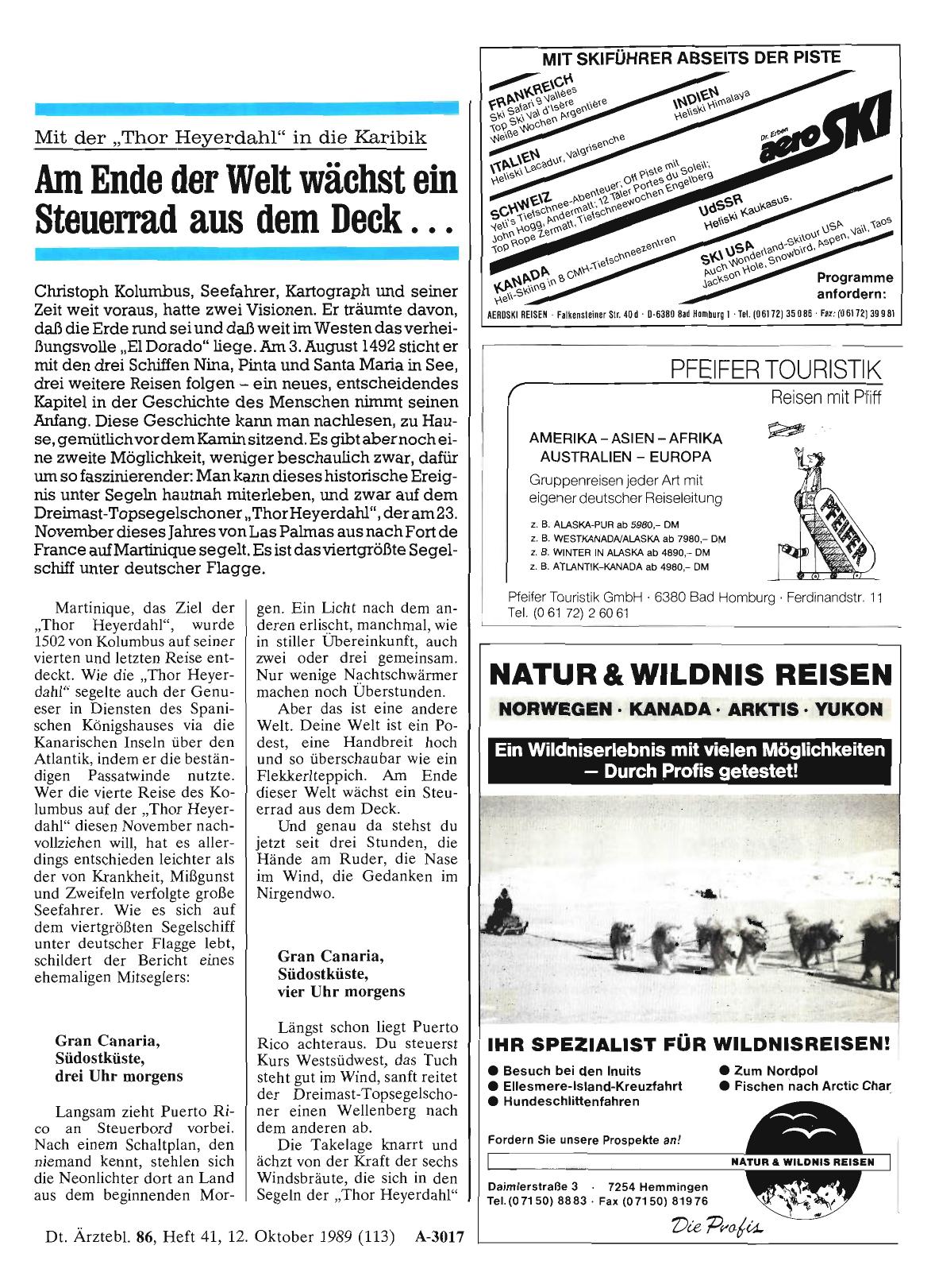 Vorschauseite 1: Mit der „Thor Heyerdahl“ in die Karibik: Am Ende der Welt wächst ein Steuerrad aus dem Deck
