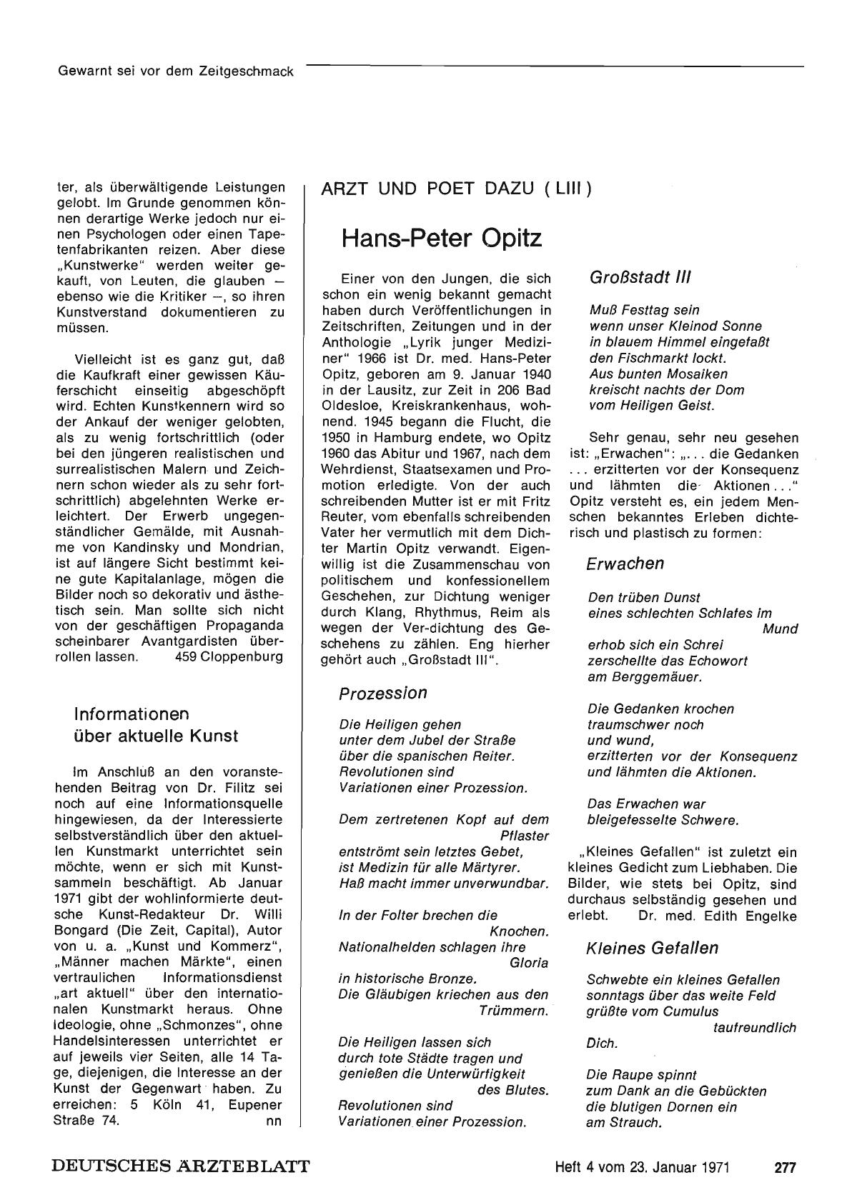 Vorschauseite 1: Arzt — und Poet dazu (LIII): Hans-Peter Opitz