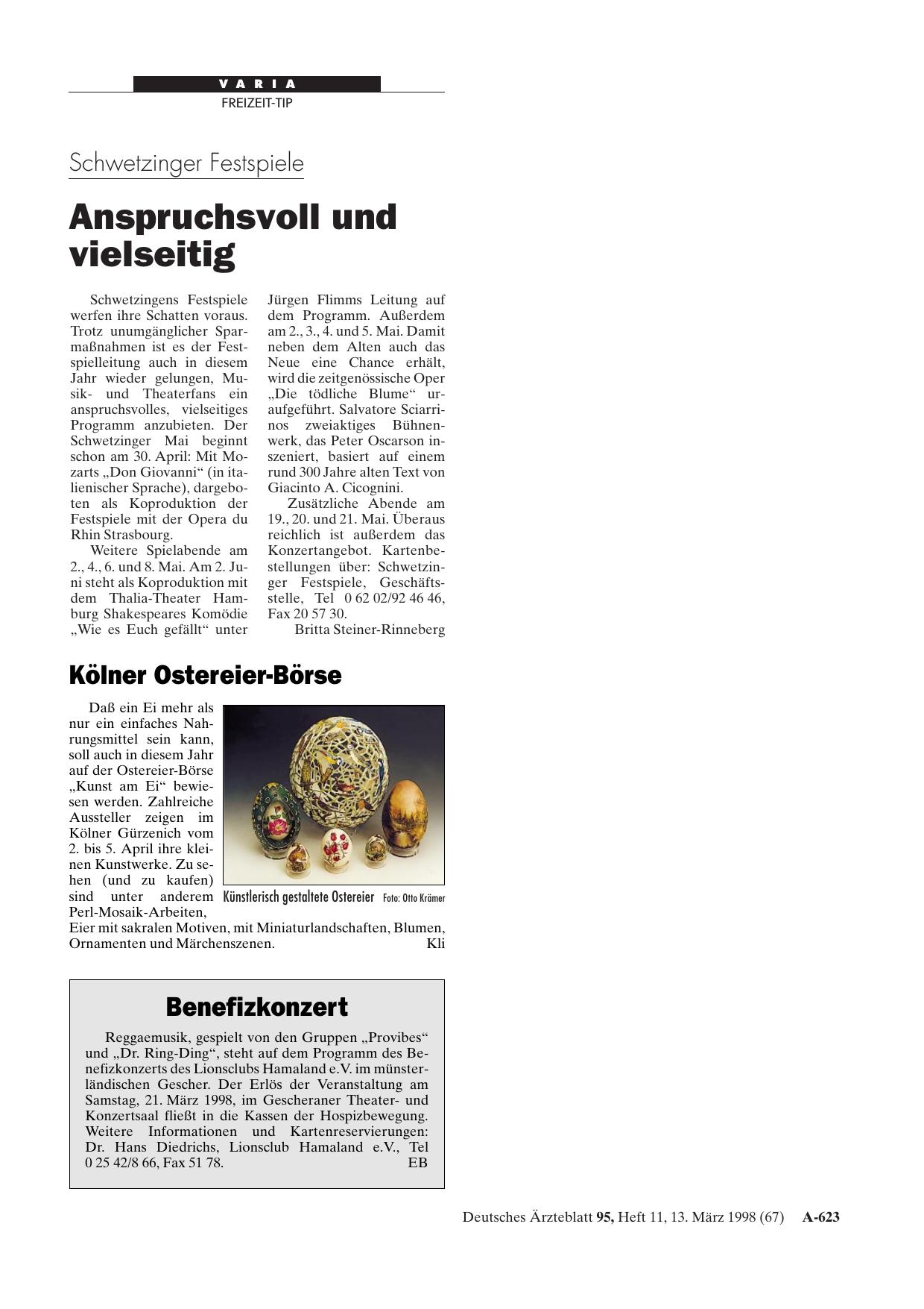 Vorschauseite 1: Schwetzinger Festspiele: Anspruchsvoll und vielseitig