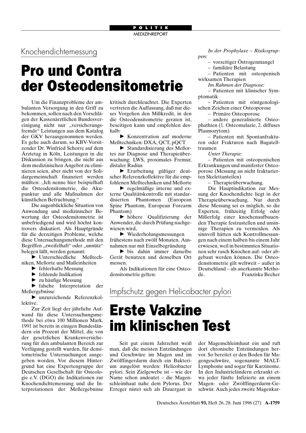 Vorschauseite 1: Knochendichtemessung: Pro und Contra der Osteodensitometrie
