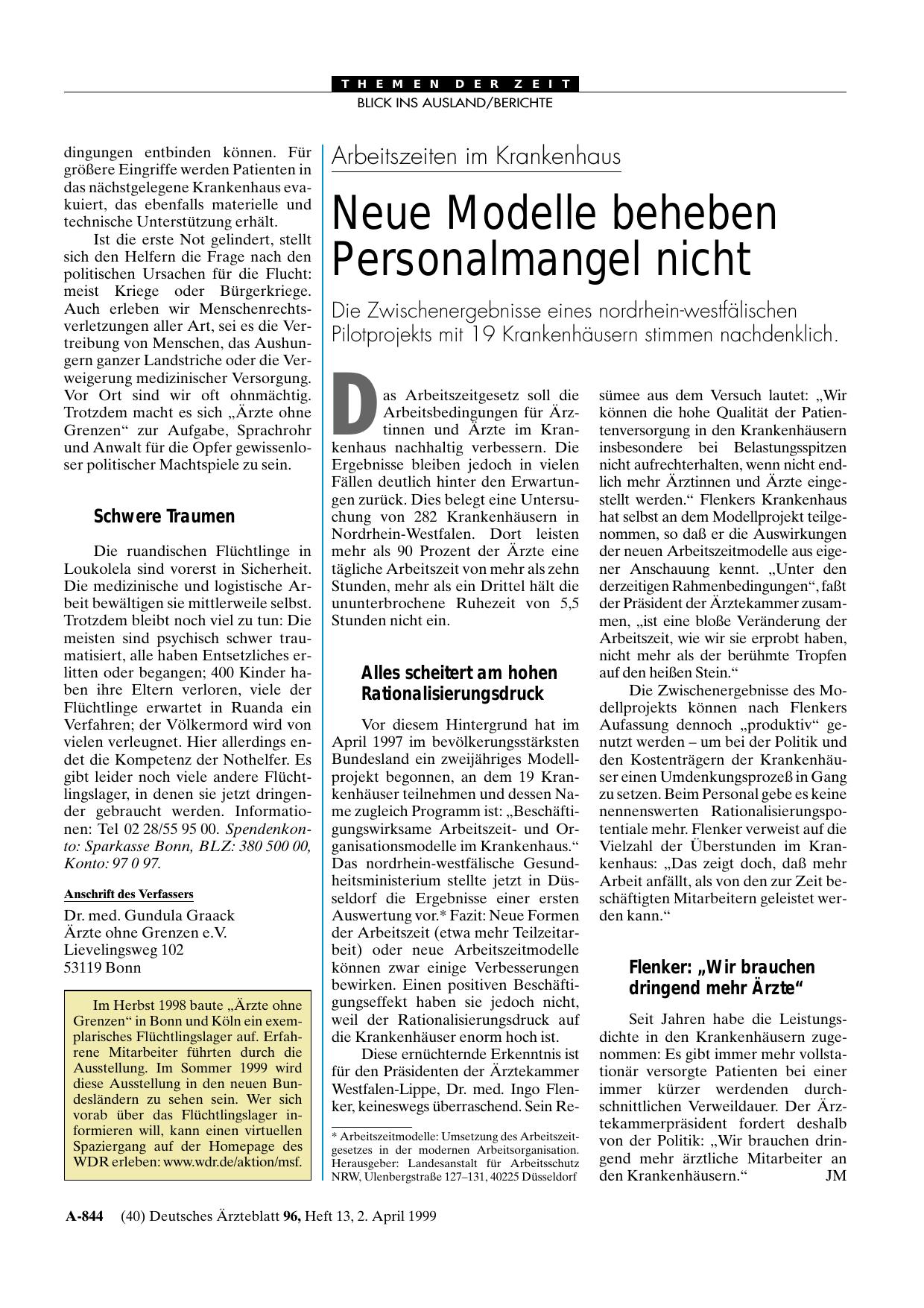 Vorschauseite 1: Arbeitszeiten im Krankenhaus: Neue Modelle beheben Personalmangel nicht