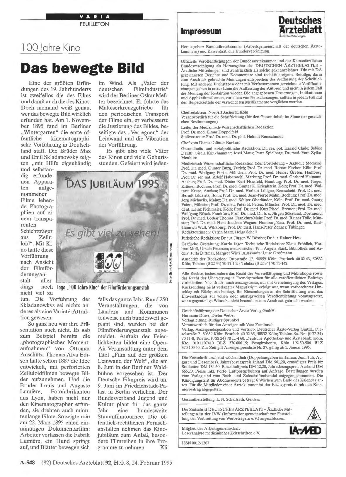 Vorschauseite 1: 100 Jahre Kino: Das bewegte Bild