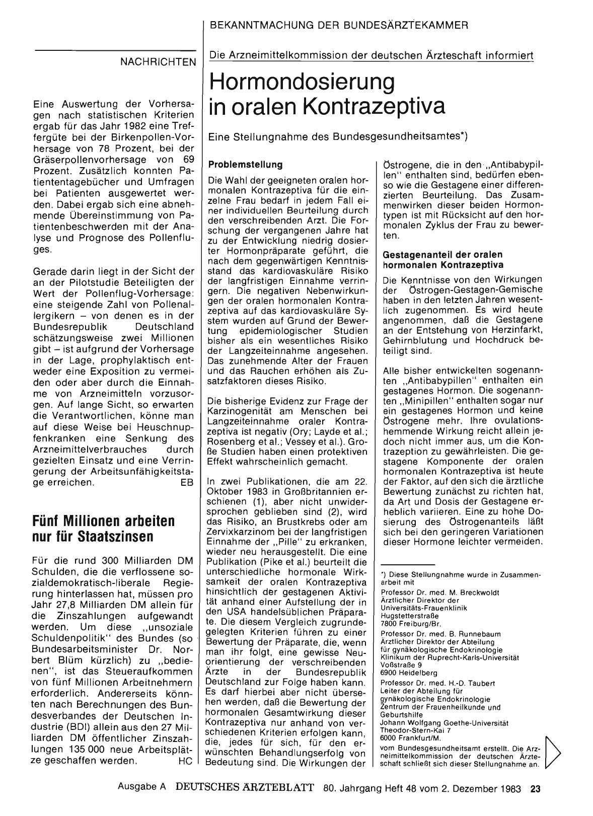 Vorschauseite 1: Die Arzneimittelkommission der deutschen Ärzteschaft informiert: Hormondosierung in oralen Kontrazeptiva