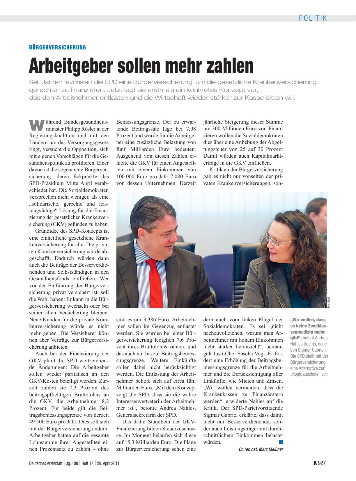 Vorschauseite 1: Bürgerversicherung: Arbeitgeber sollen mehr zahlen