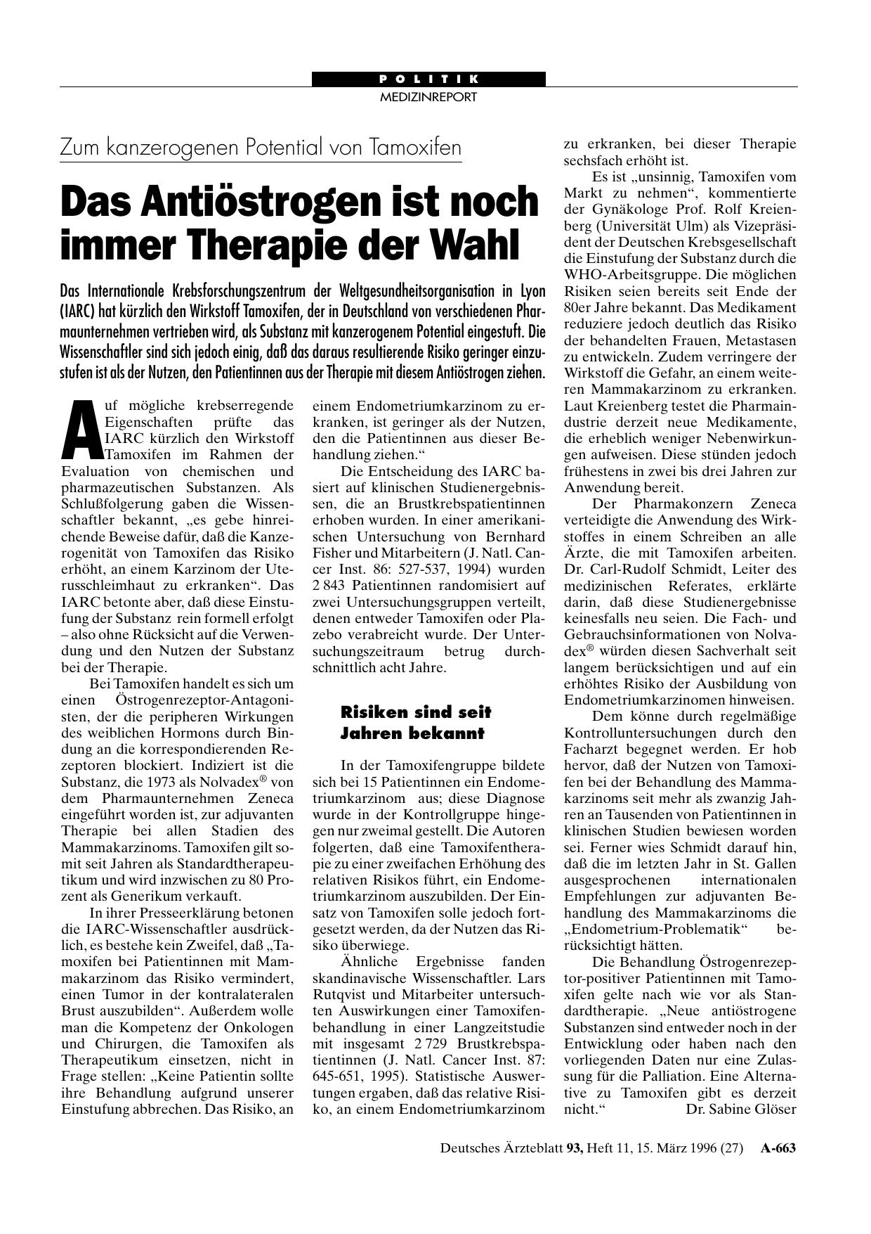 Vorschauseite 1: Zum kanzerogenen Potential von Tamoxifen: Das Antiöstrogen ist noch immer Therapie der Wahl