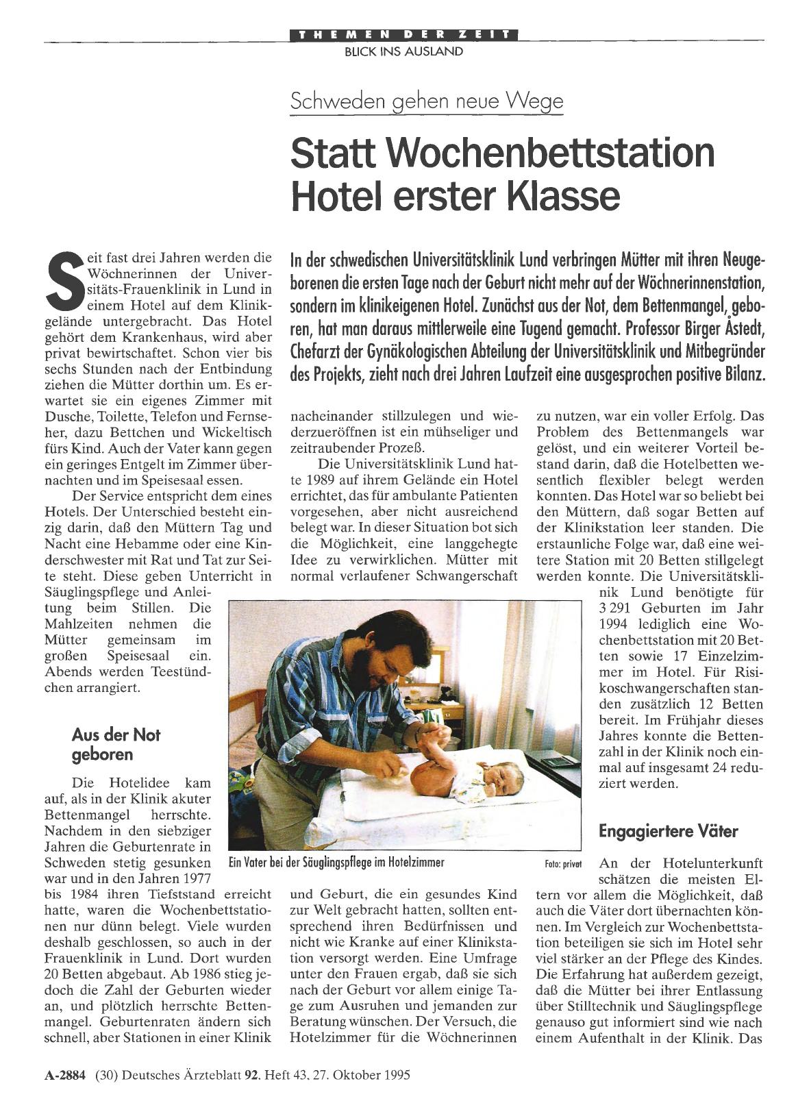 Vorschauseite 1: Schweden gehen neue Wege: Statt Wochenbettstation Hotel erster Klasse