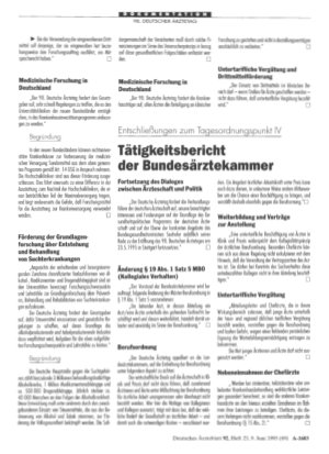 Vorschauseite 1: Entschließungen zum Tagesordnungspunkt IV: Tätigkeitsbericht der Bundesärztekammer