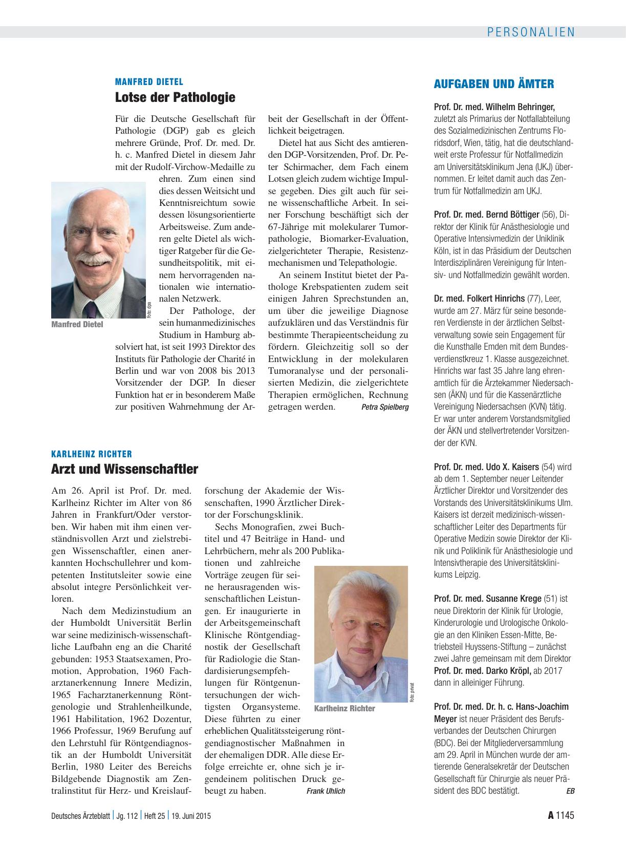 Vorschauseite 1: Karlheinz Richter: Arzt und Wissenschaftler
