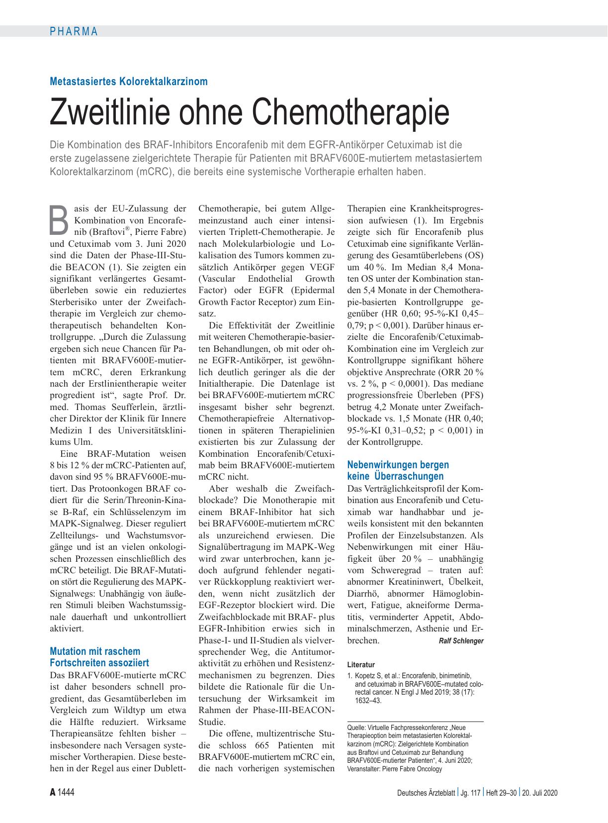 Vorschauseite 1: Metastasiertes Kolorektalkarzinom: Zweitlinie ohne Chemotherapie