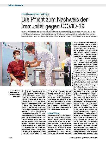 Vorschauseite 1: Einrichtungsbezogene Impfpflicht: Die Pflicht zum Nachweis der Immunität gegen COVID-19