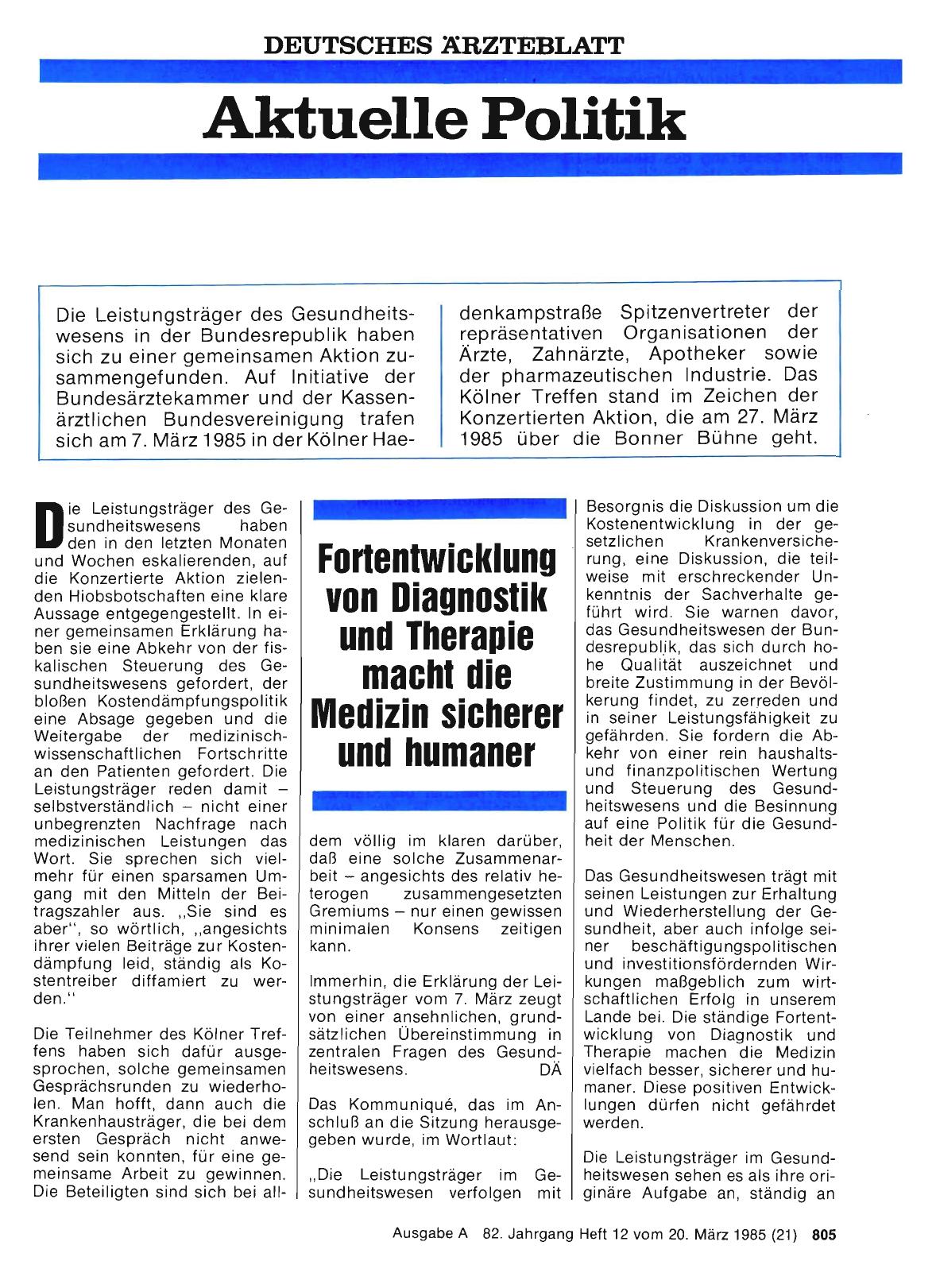Vorschauseite 1: Fortentwicklung von Diagnostik und Therapie macht die Medizin sicherer und humaner