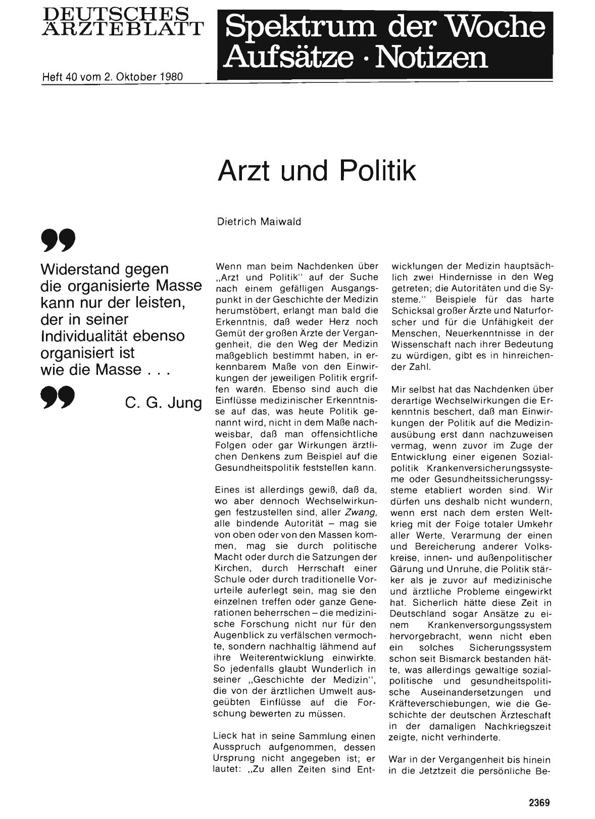 Vorschauseite 1: Arzt und Politik