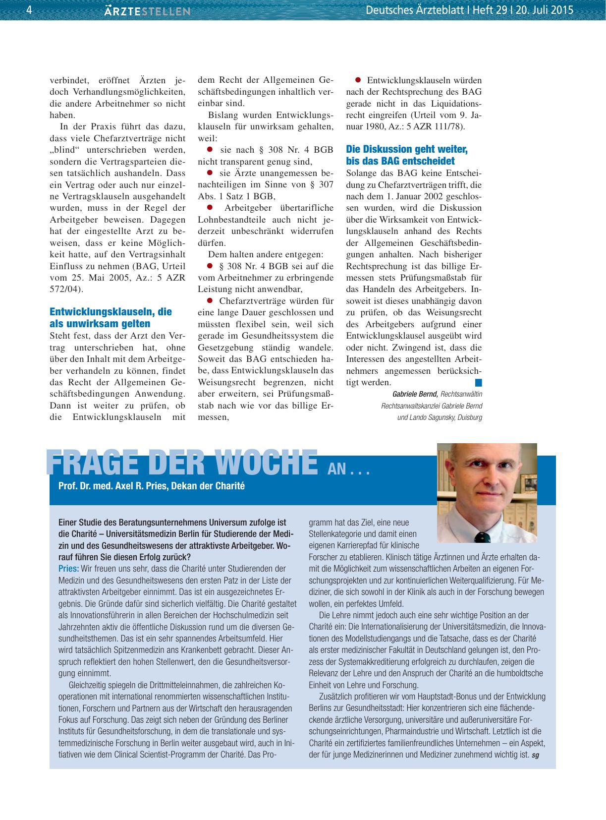 Vorschauseite 1: Frage der Woche an. .. Prof. Dr. med. Axel R. Pries, Dekan der Charité