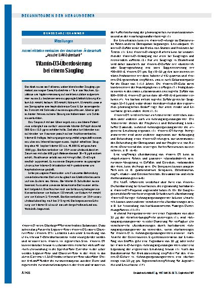 Vorschauseite 1: „Aus der UAW-Datenbank“ Vitamin-D3-Überdosierung bei einem Säugling