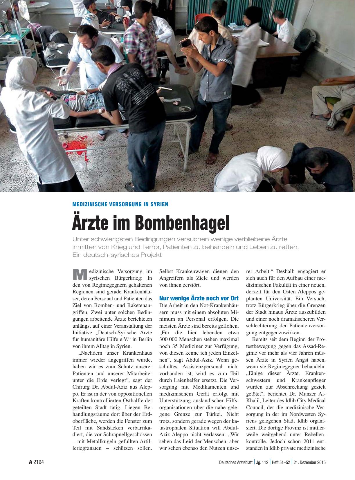 Vorschauseite 1: Medizinische Versorgung in Syrien: Ärzte im Bombenhagel