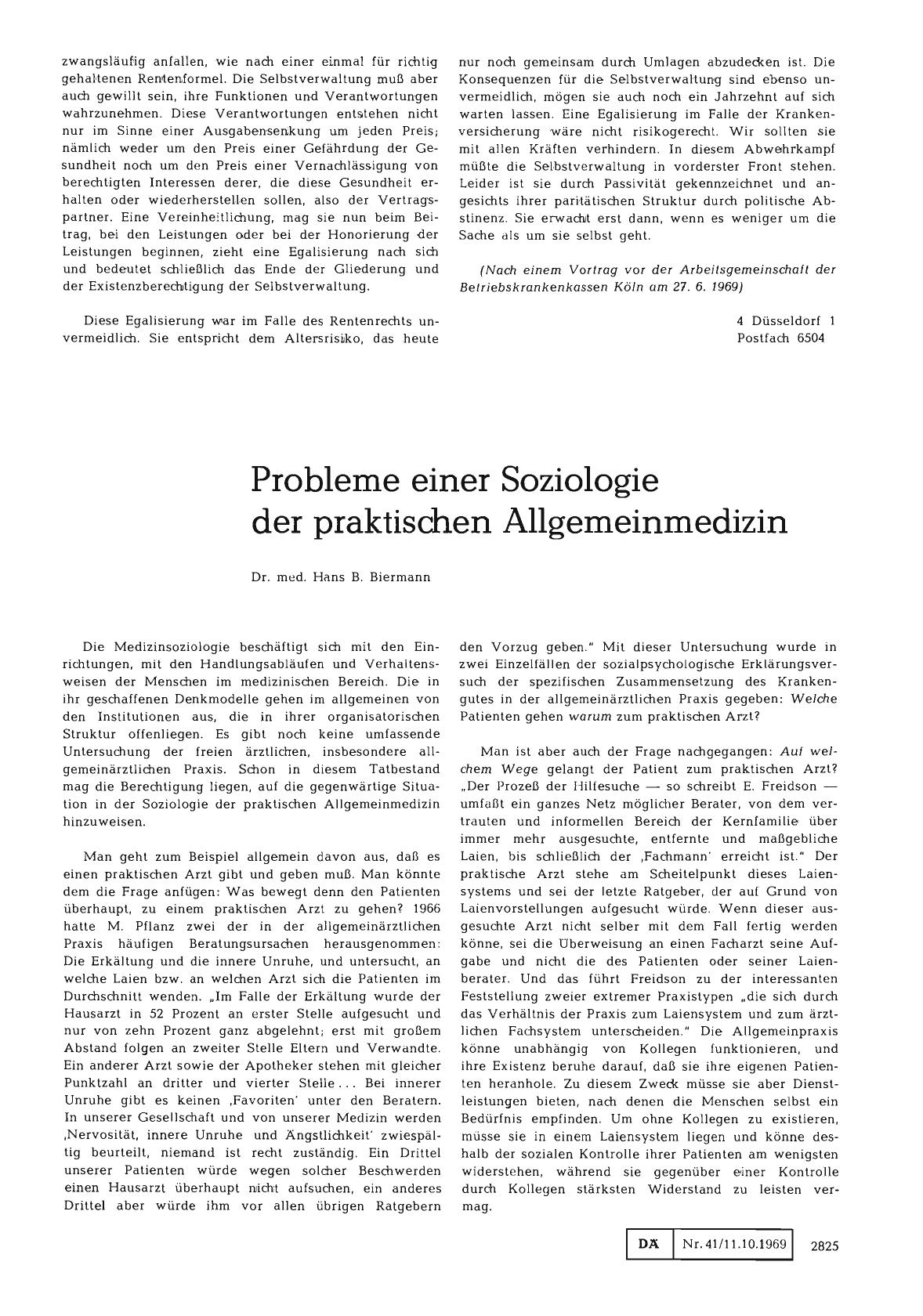 Vorschauseite 1: Probleme einer Soziologie der praktischen Allgemeinmedizin