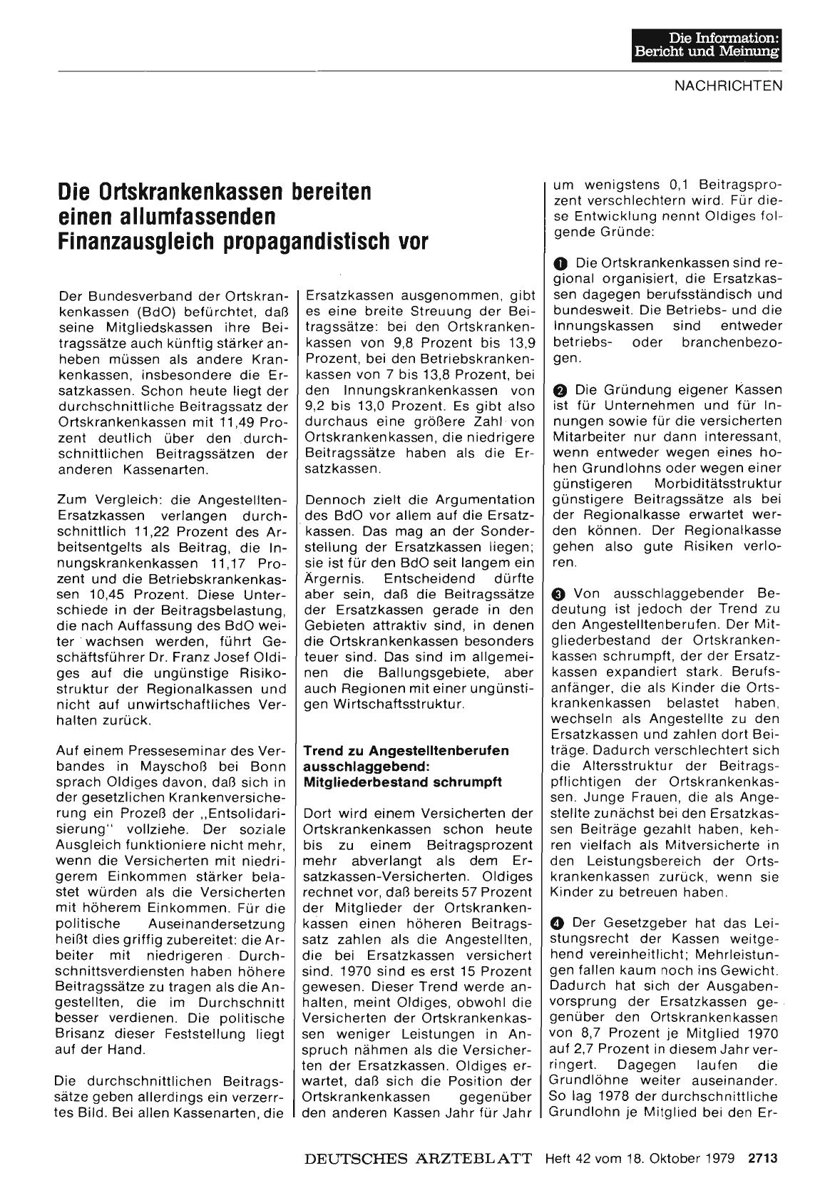 Vorschauseite 1: Die Ortskrankenkassen bereiten einen allumfassenden Finanzausgleich propagandistisch vor