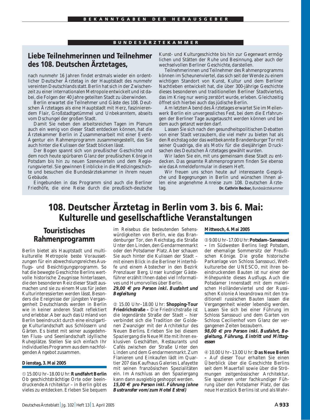 Vorschauseite 1: Liebe Teilnehmerinnen und Teilnehmer des 108. Deutschen Ärztetages