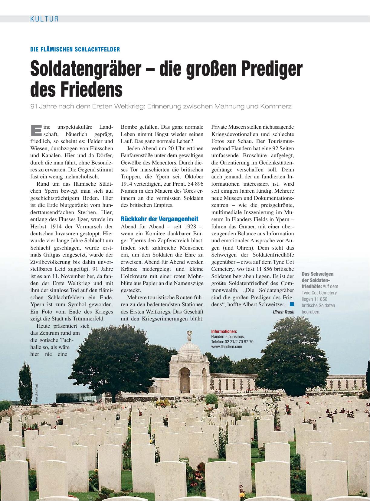 Vorschauseite 1: Die flämischen Schlachtfelder: Soldatengräber – die großen Prediger des Friedens