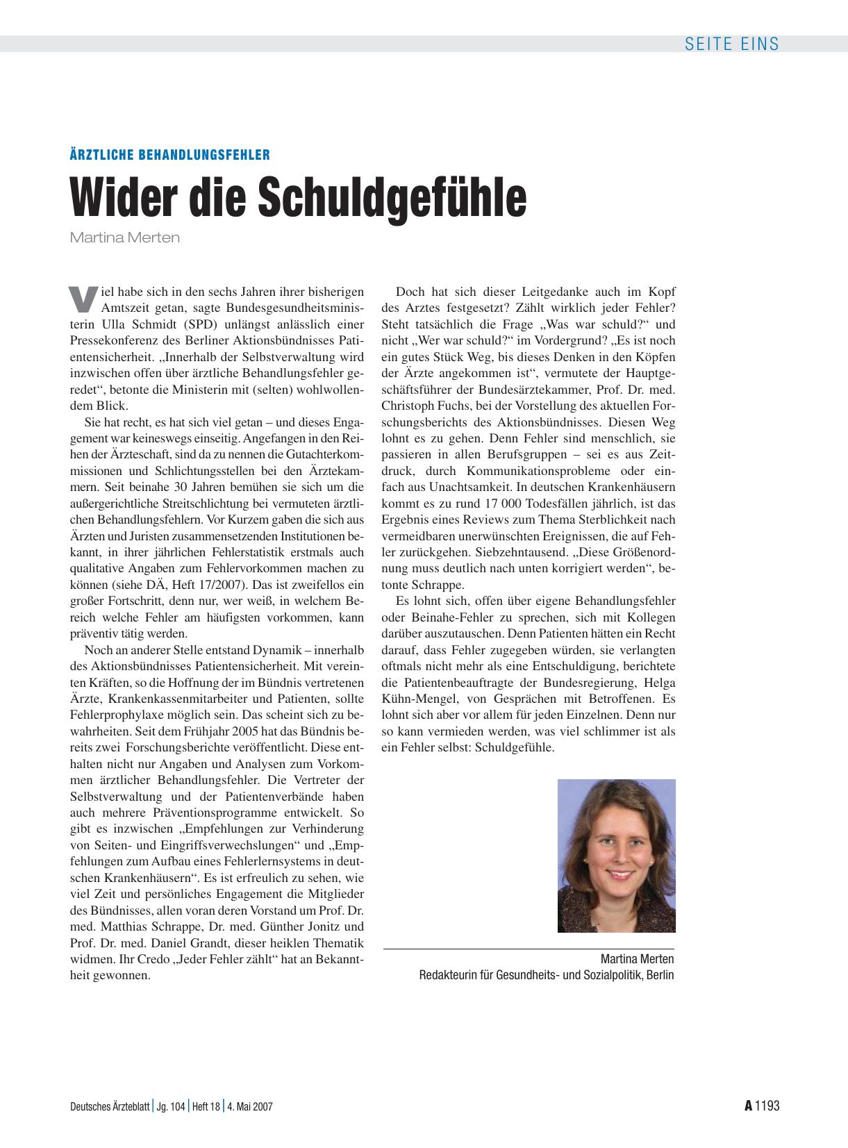 Vorschauseite 1: Ärztliche Behandlungsfehler: Wider die Schuldgefühle