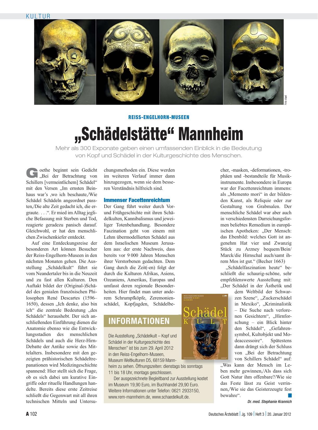 Vorschauseite 1: Reiss-Engelhorn-Museen: „Schädelstätte“ Mannheim