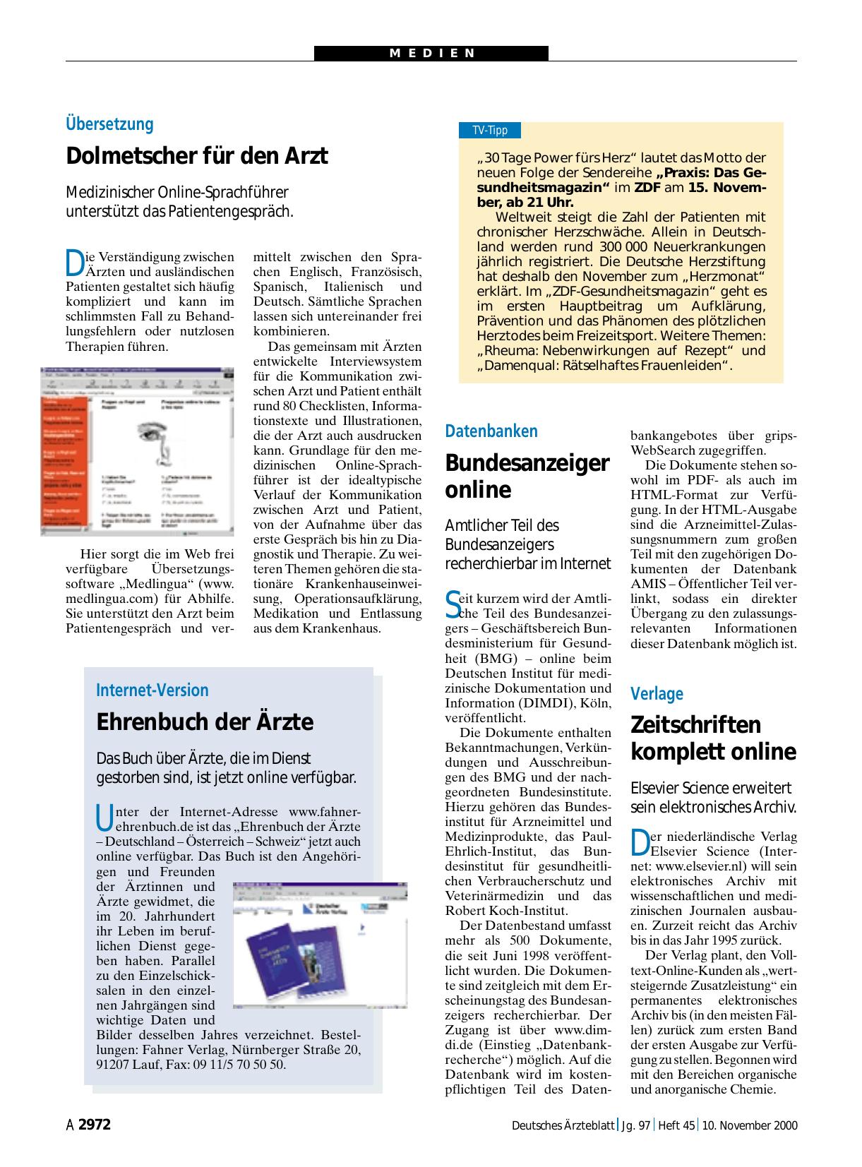 Vorschauseite 1: TV-Tipp: Praxis - Das Gesundheitsmagazin
