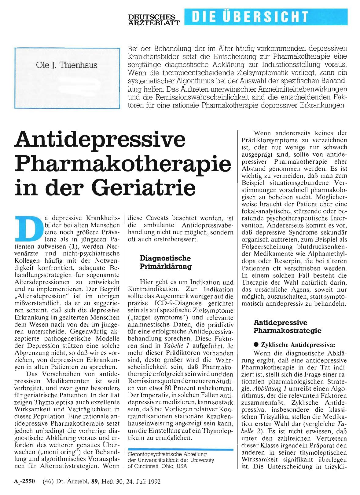 Vorschauseite 1: Antidepressive Pharmakotherapie in der Geriatrie