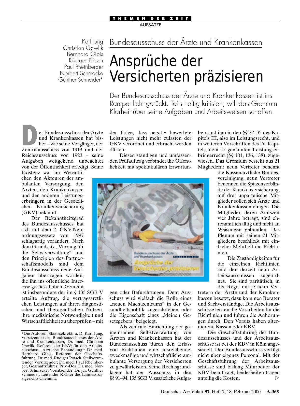Vorschauseite 1: Bundesausschuss der Ärzte und Krankenkassen: Ansprüche der Versicherten präzisieren