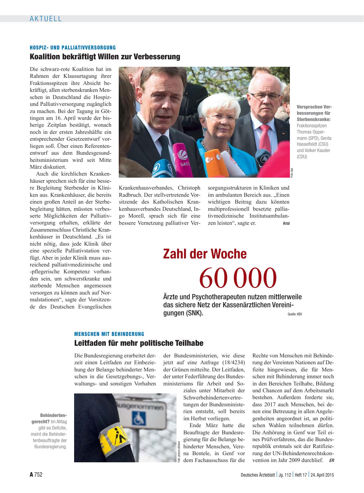 Vorschauseite 1: Hospizund Palliativversorgung: Koalition bekräftigt Willen zur Verbesserung