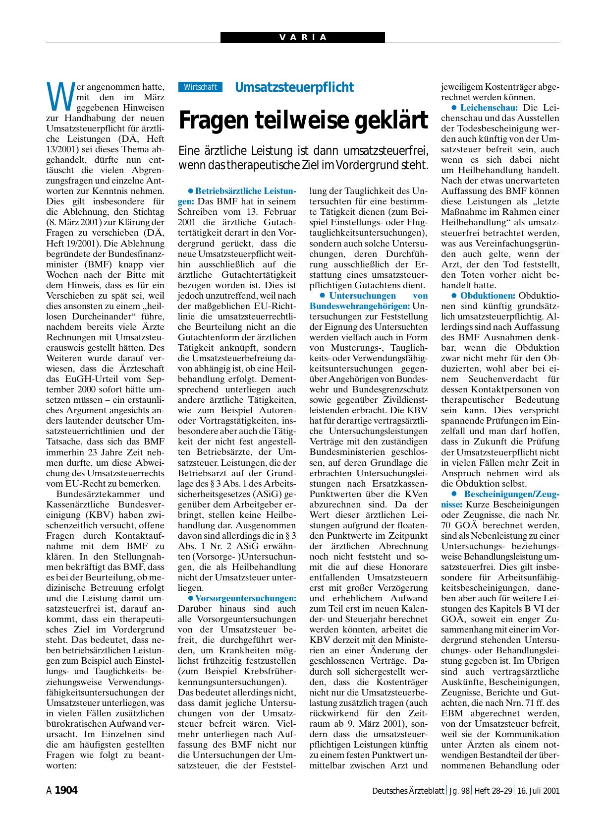 Vorschauseite 1: Umsatzsteuerpflicht: Fragen teilweise geklärt