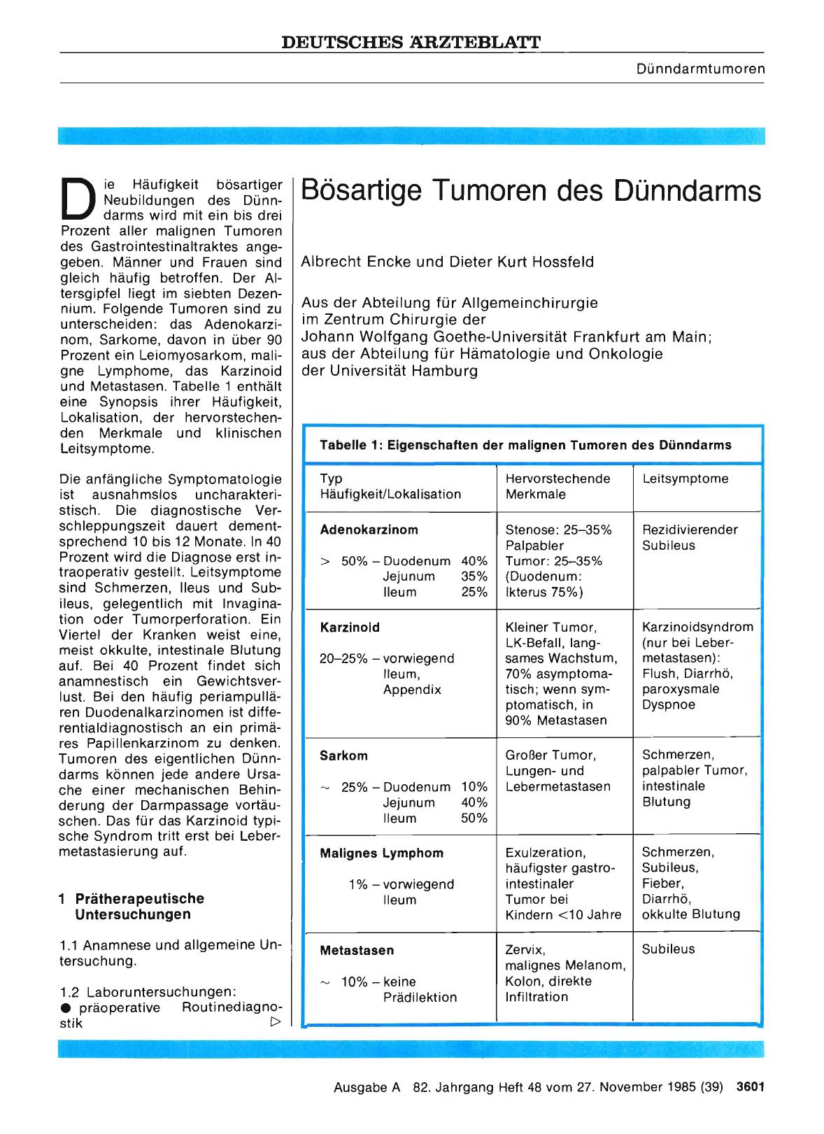 Vorschauseite 1: Bösartige Tumoren des Dünndarms