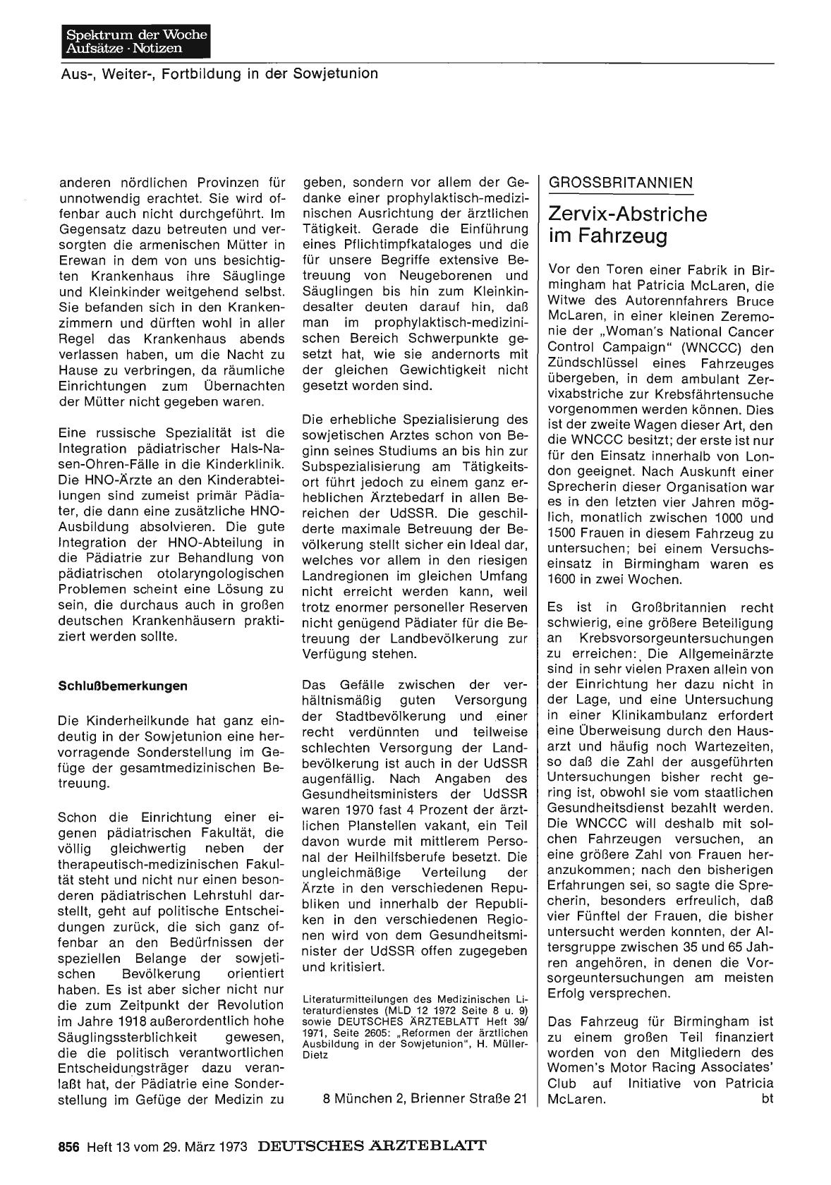 Vorschauseite 1: Grossbritannien: Zervix-Abstriche im Fahrzeug
