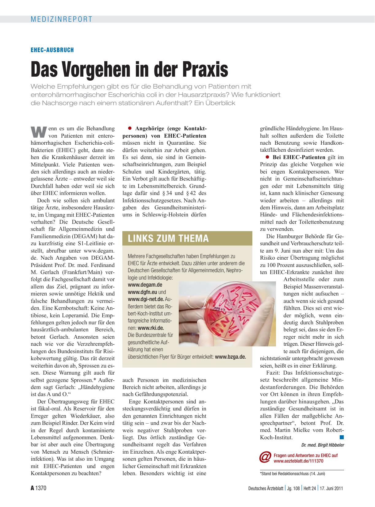 Vorschauseite 1: EHEC-Ausbruch: Das Vorgehen in der Praxis