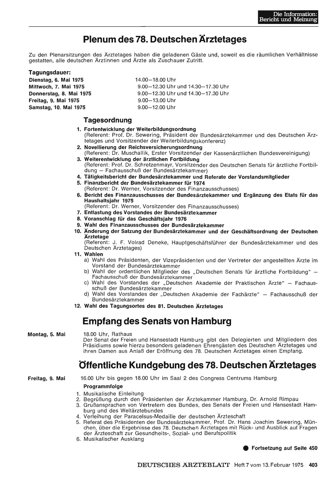 Vorschauseite 1: Öffentliche Kundgebung des 78. Deutschen Ärztetages