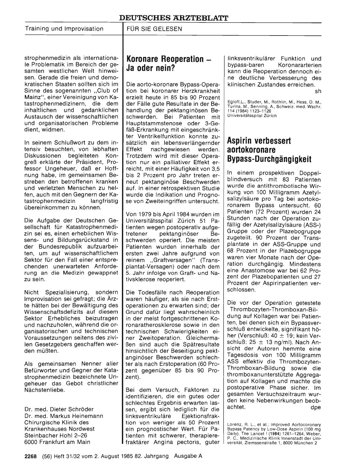 Vorschauseite 1: Koronare Reoperation — Ja oder nein?
