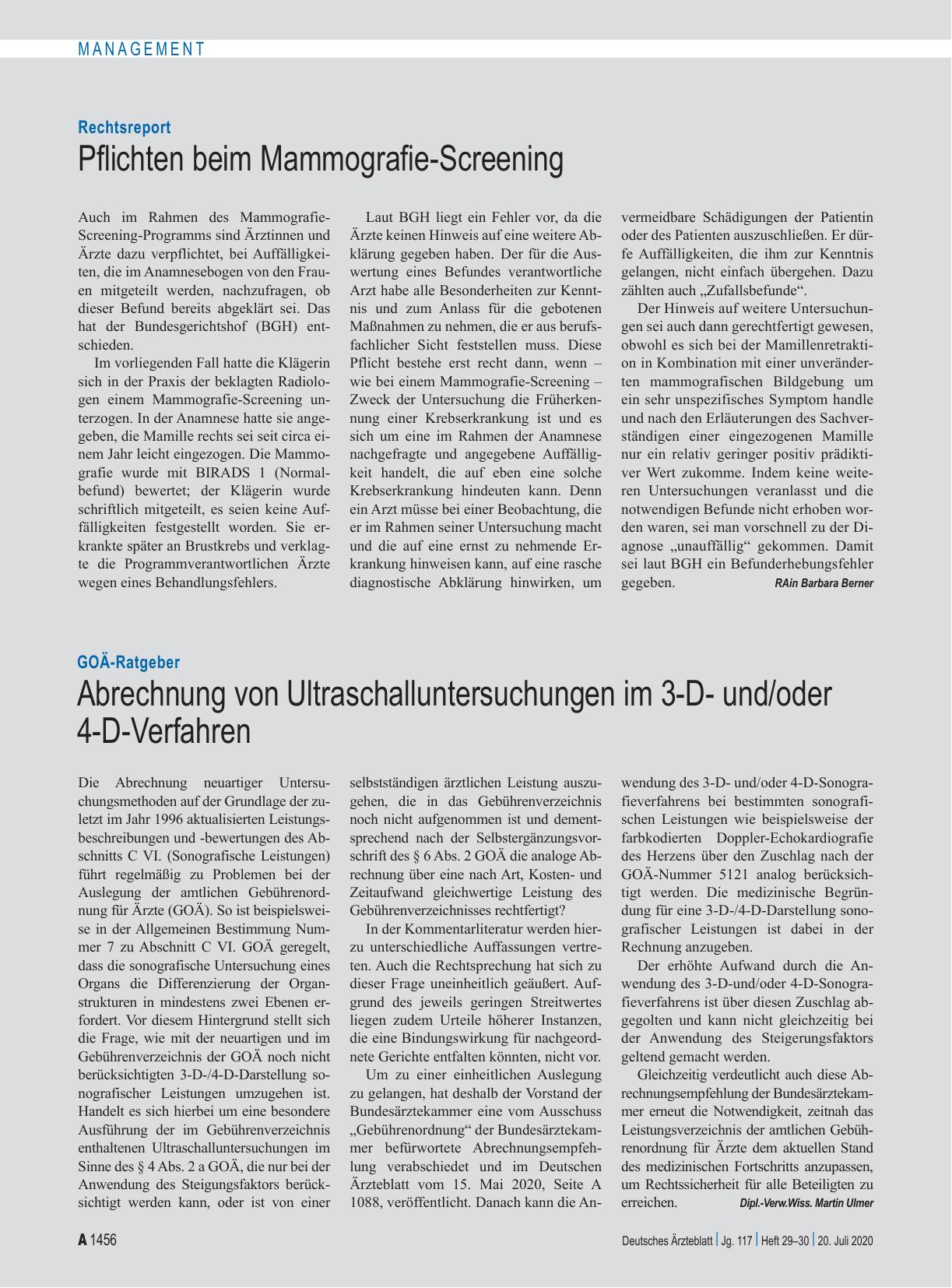 Vorschauseite 1: Rechtsreport: Pflichten beim Mammografie-Screening