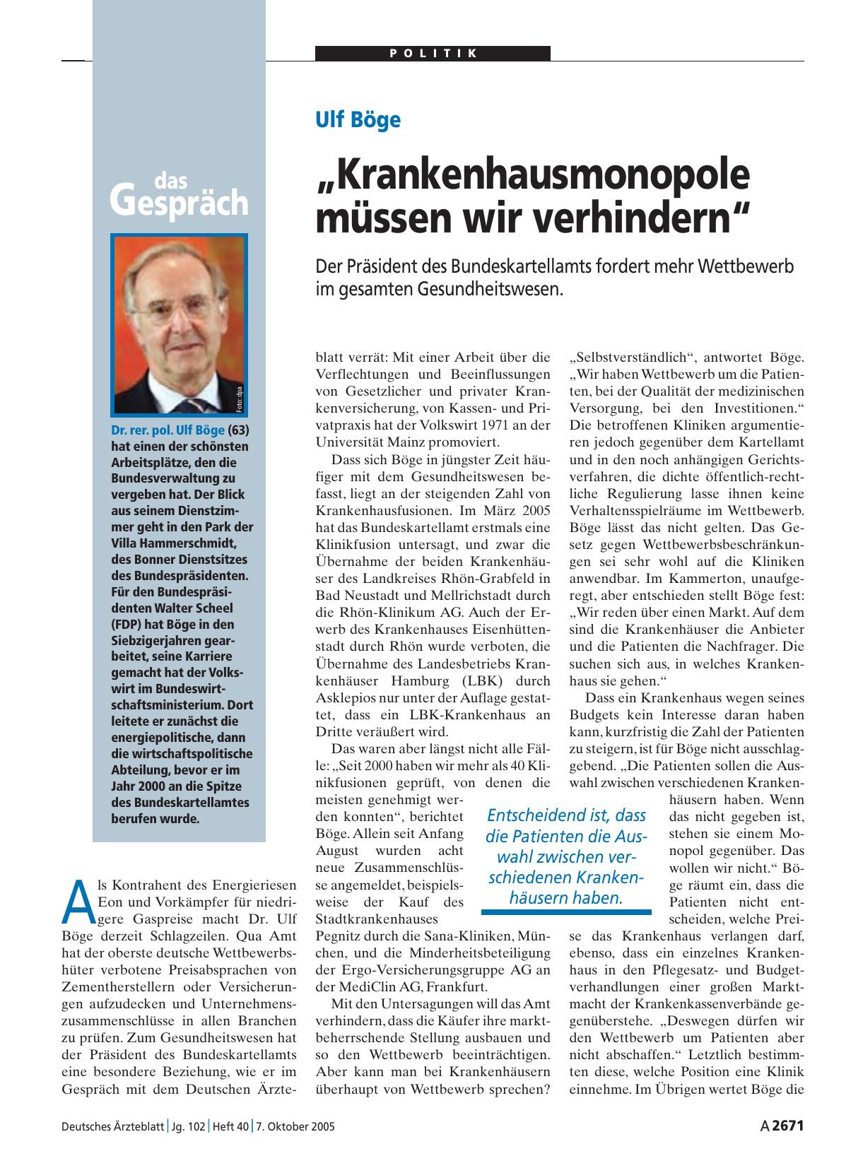 Vorschauseite 1: Ulf Böge: „Krankenhausmonopole müssen wir verhindern“