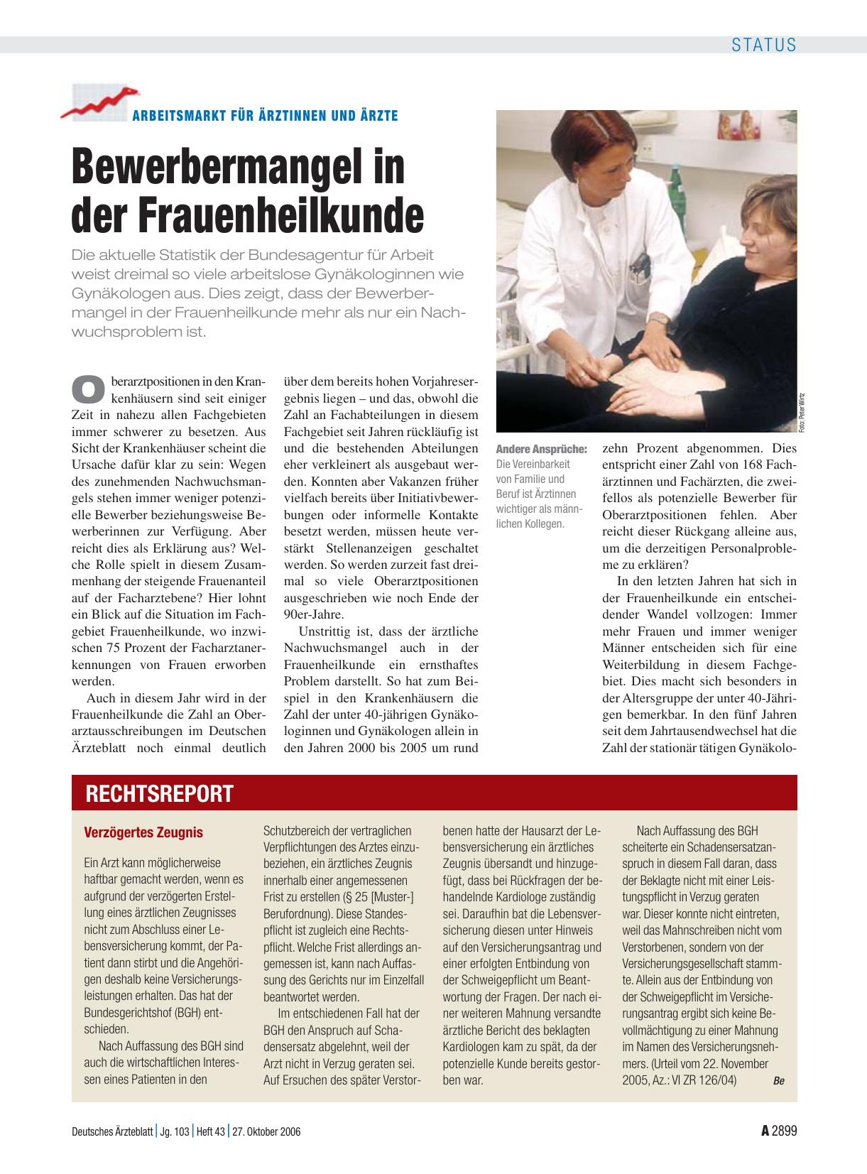 Vorschauseite 1: Arbeitsmarkt für Ärztinnen und Ärzte: Bewerbermangel in der Frauenheilkunde