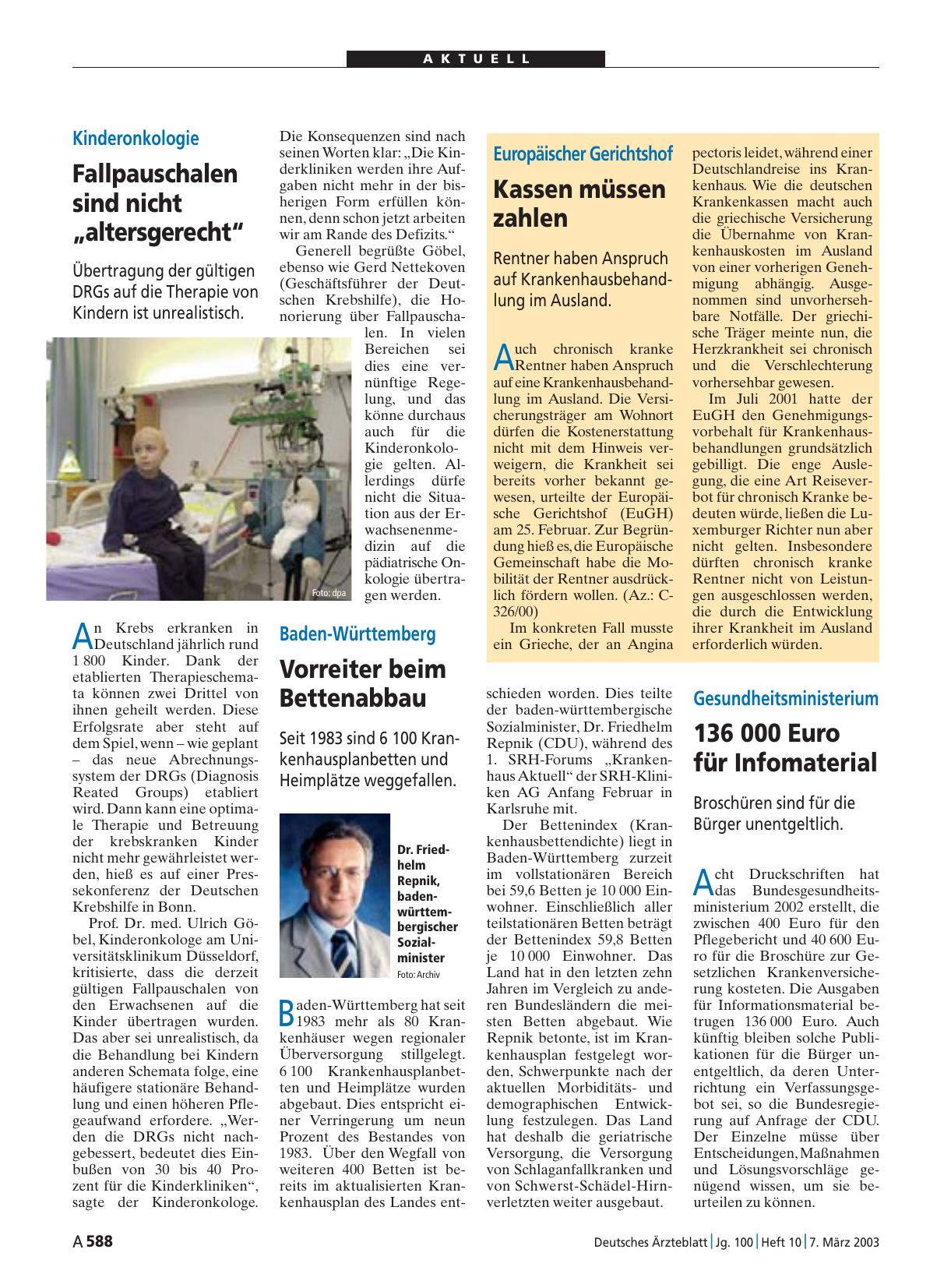 Vorschauseite 1: Kinderonkologie: Fallpauschalen sind nicht „altersgerecht“
