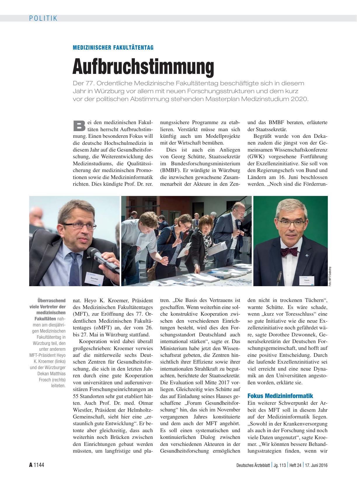Vorschauseite 1: Medizinischer Fakultätentag: Aufbruchstimmung