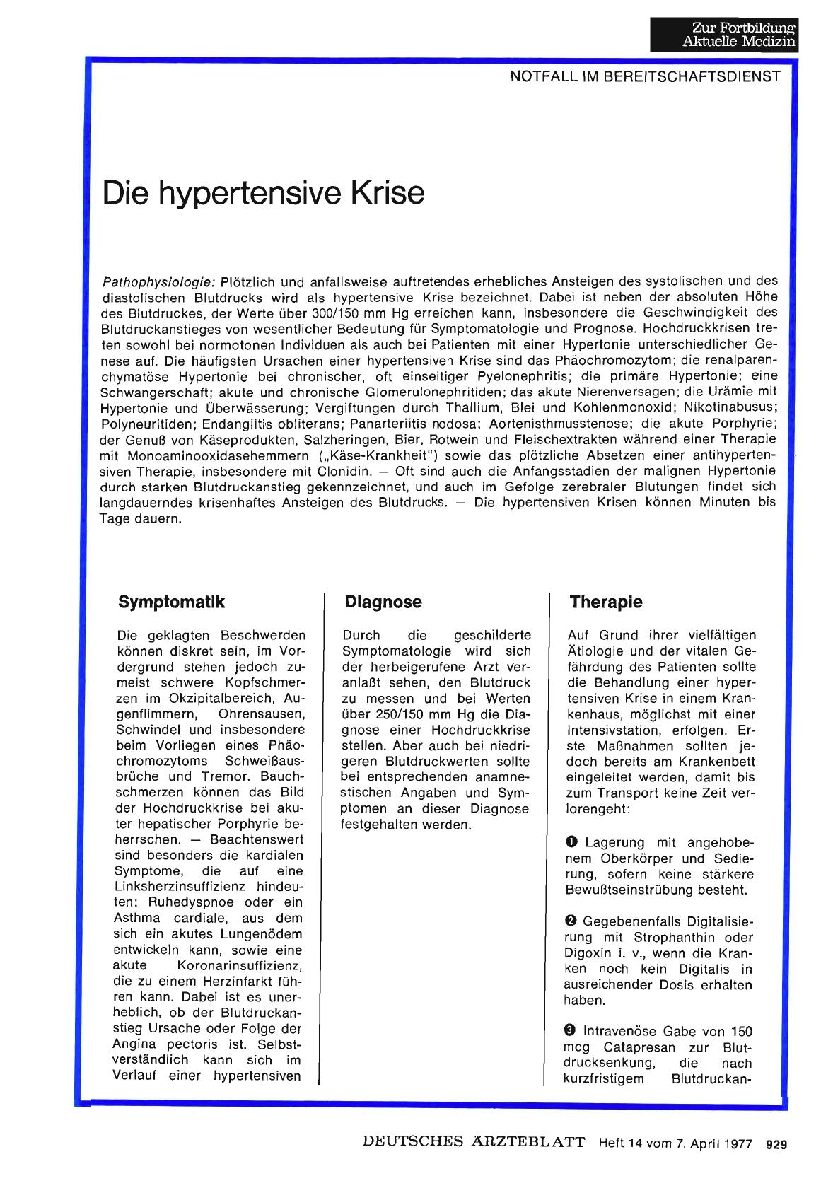 Vorschauseite 1: Die hypertensive Krise