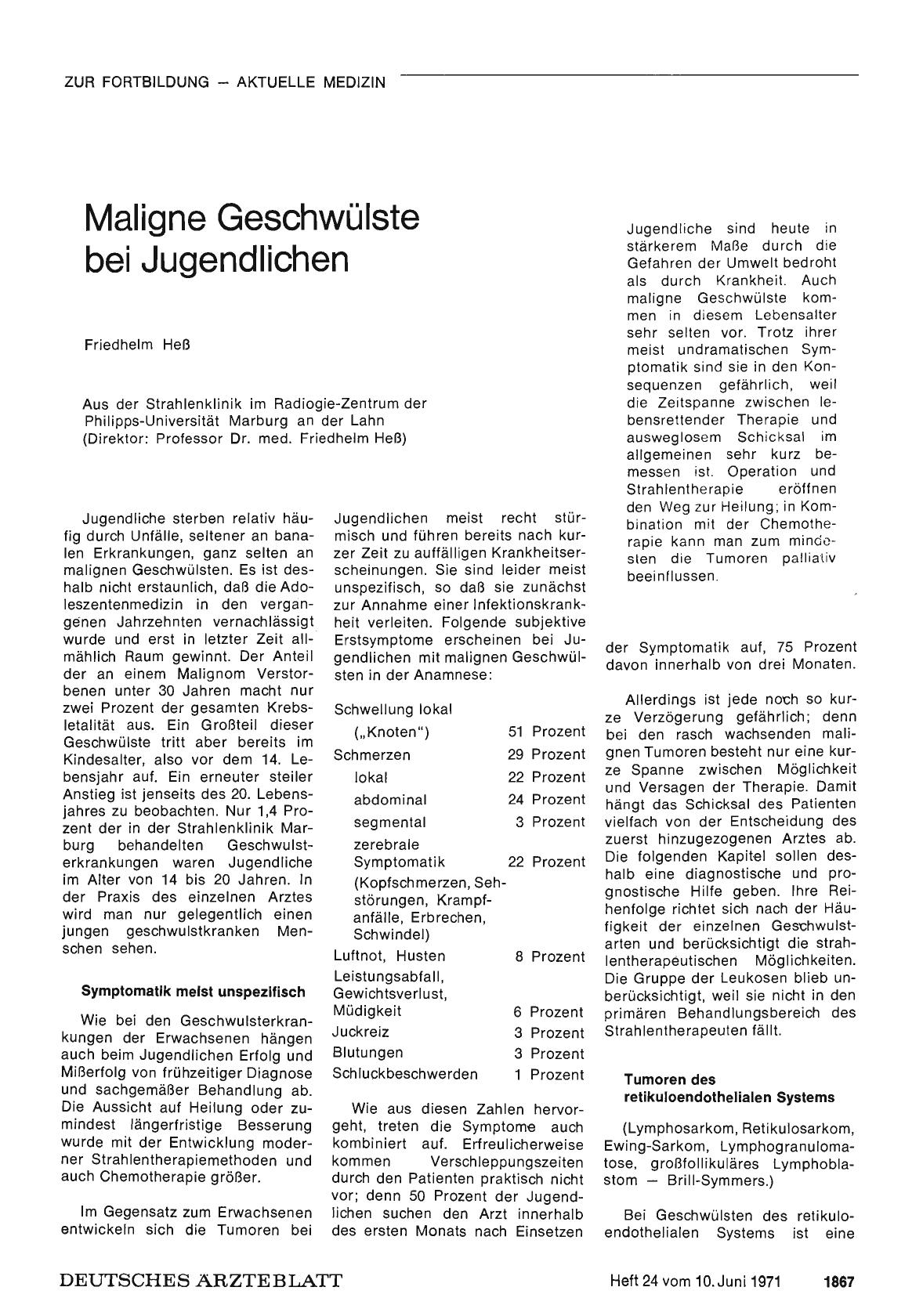 Vorschauseite 1: Maligne Geschwülste bei Jugendlichen