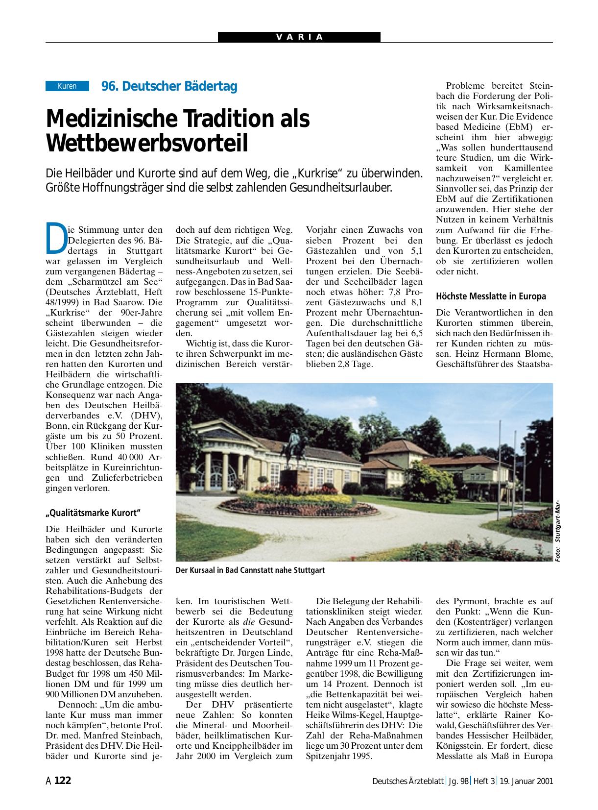 Vorschauseite 1: 96. Deutscher Bädertag: Medizinische Tradition als Wettbewerbsvorteil