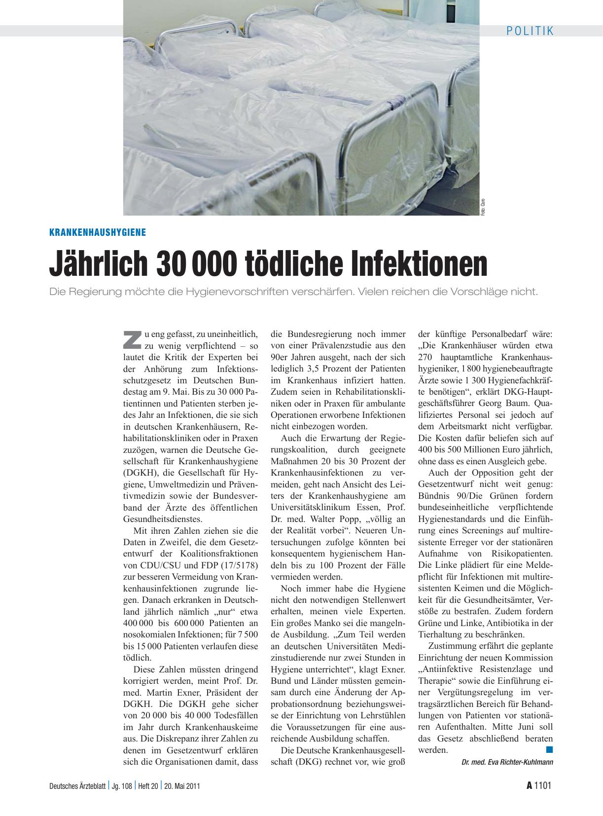 Vorschauseite 1: Krankenhaushygiene: Jährlich 30 000 tödliche Infektionen