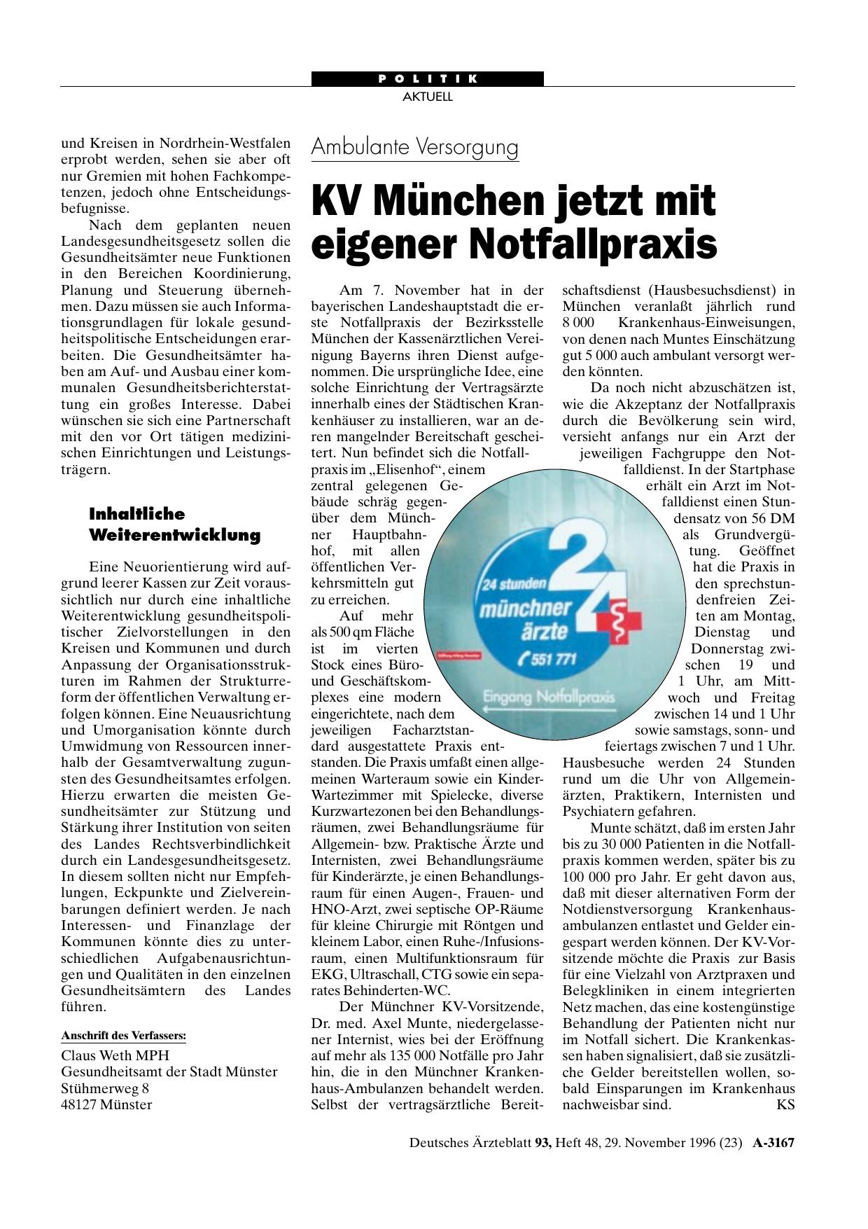 Vorschauseite 1: Ambulante Versorgung: KV München jetzt mit eigener Notfallpraxis
