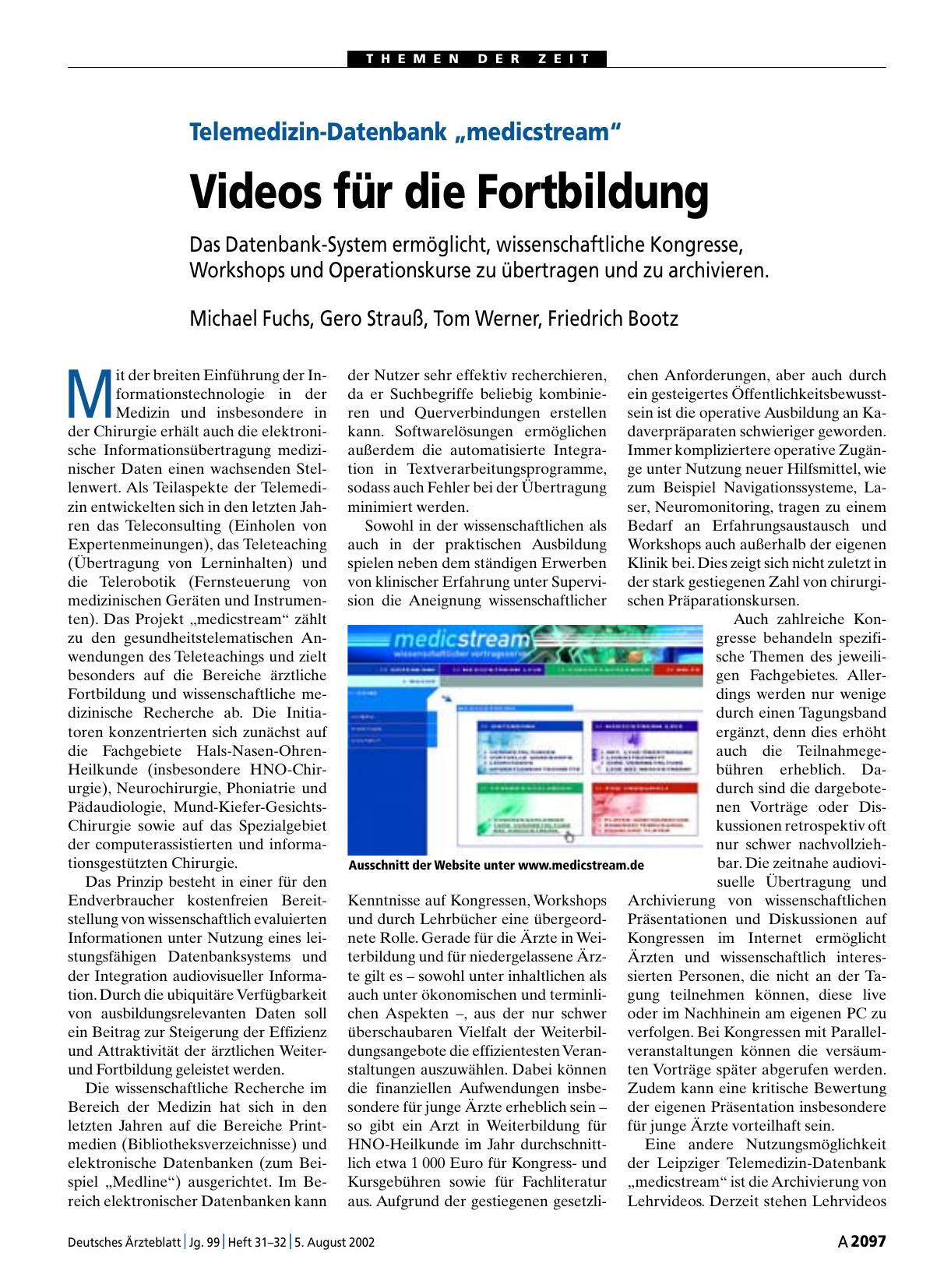 Vorschauseite 1: Telemedizin-Datenbank „medicstream“: Videos für die Fortbildung