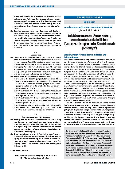 Vorschauseite 1: Arzneimittelkommission der deutschen Ärzteschaft: „Aus der UAW-Datenbank“ Induktion und/oder Demaskierung von chronisch-entzündlichen Darmerkrankungen unter Secukinumab (Cosentyx…