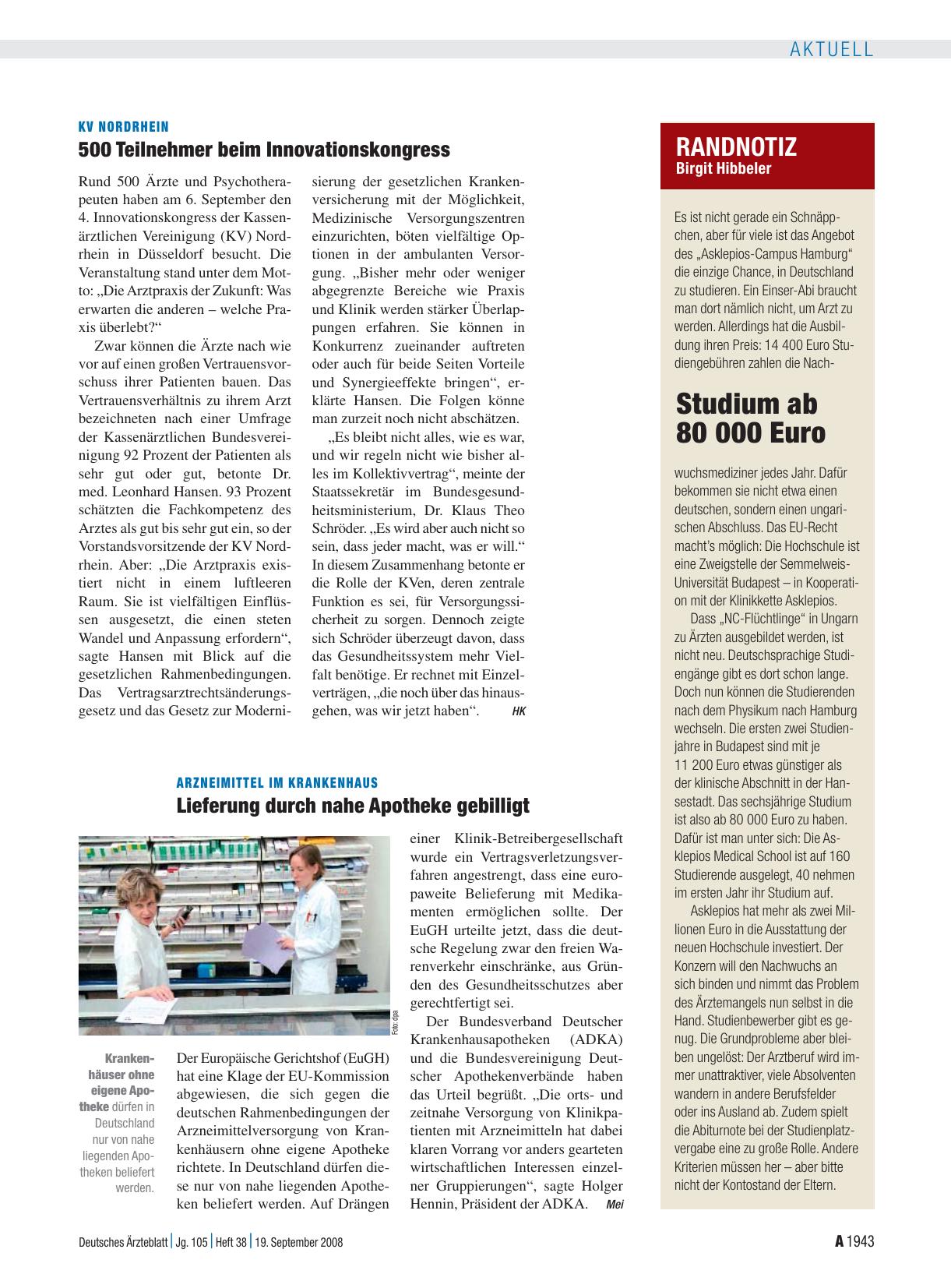 Vorschauseite 1: Arzneimittel im Krankenhaus: Lieferung durch nahe Apotheke gebilligt