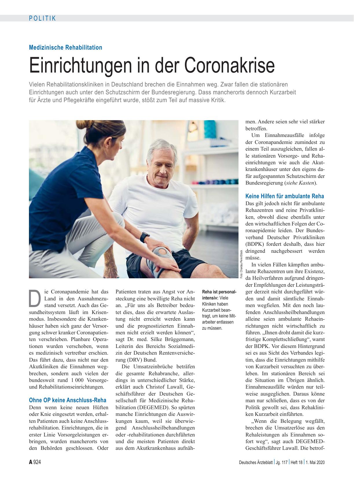 Vorschauseite 1: Medizinische Rehabilitation: Einrichtungen in der Coronakrise