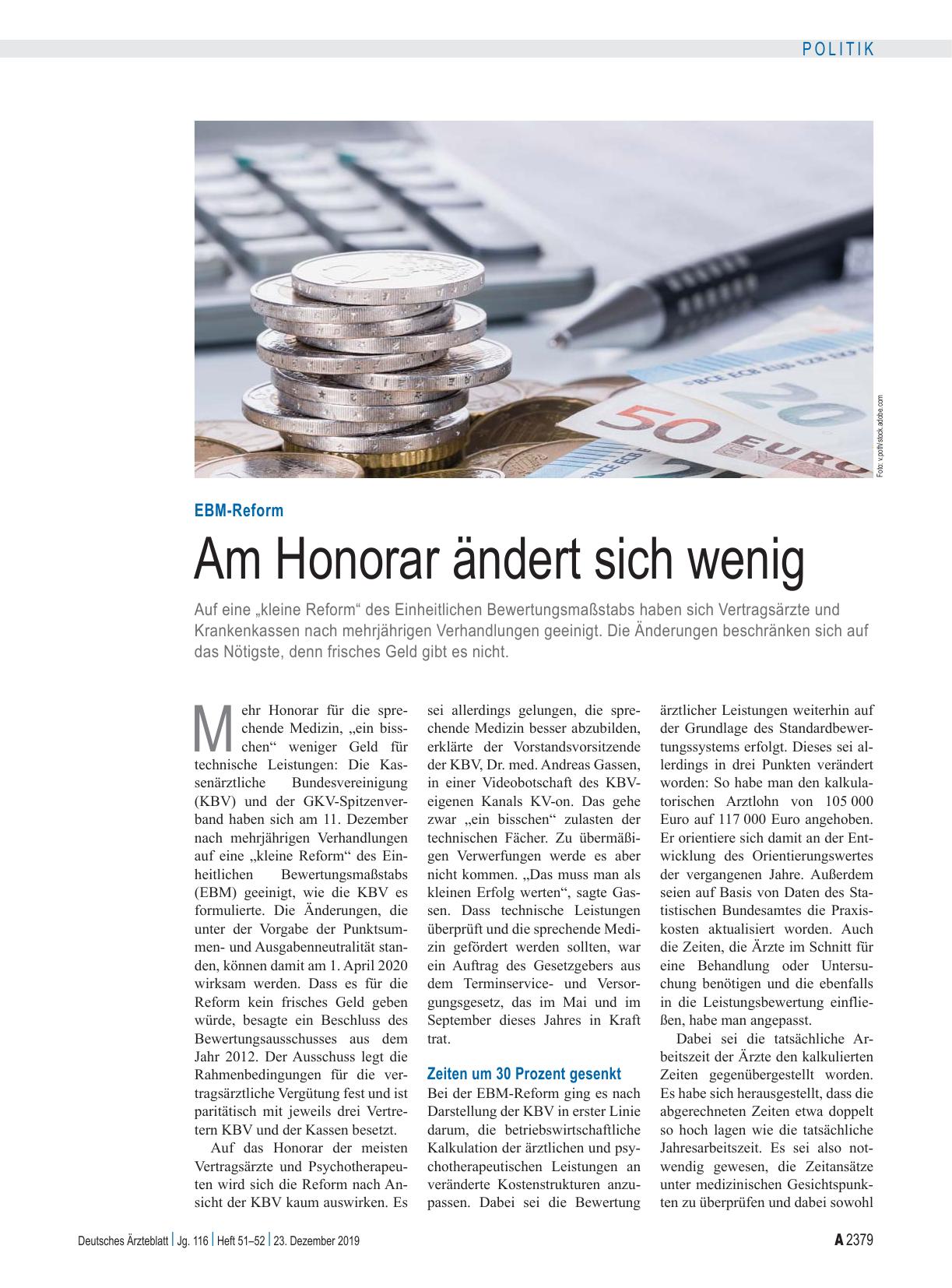 Vorschauseite 1: EBM-Reform: Am Honorar ändert sich wenig